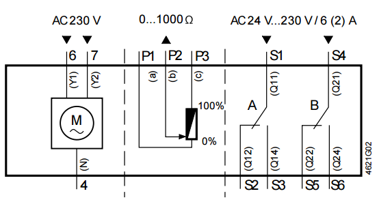 Схема соединения для привода Siemens GBB 131.1E